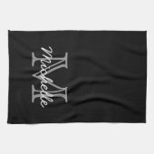 Linge De Cuisine Noir moderne Blanc Personnalisé Nom Monogramme (Horizontal)