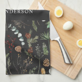 Linge De Cuisine noir moderne botanique élégant contemporain (Quart Plié)