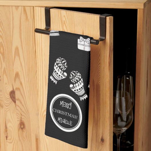 Linge De Cuisine Noir moderne et blanc Personnalisé (Pliage en tiers)