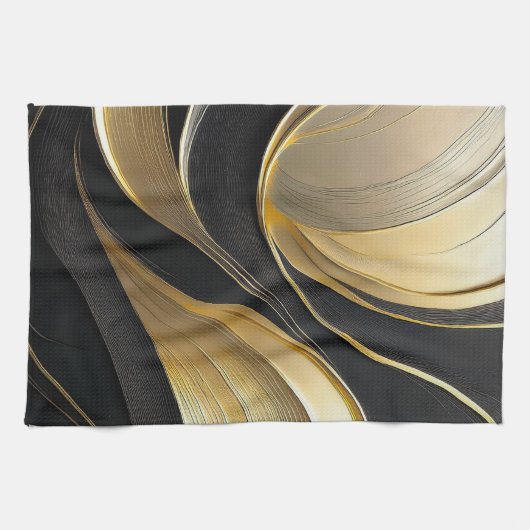 Linge De Cuisine Noir Moderne et Or Abstrait Luxe- (Horizontal)