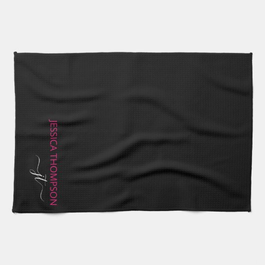Linge De Cuisine Noir moderne rose chaud Simple Script Monogramme N (Horizontal)