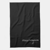 Linge De Cuisine Noir moderne Simple Script Girl Monogramme Nom  (Vertical)
