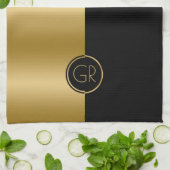 Linge De Cuisine Noir & Or Simple Géométrique Design 2 (Plié)