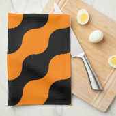 Linge De Cuisine Noir, Orange Retro Circles Motif Art (Quart Plié)
