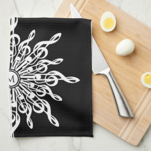 Linge De Cuisine Noir ornemental Arbre Clef Monogramme