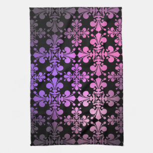 Linge De Cuisine Noir pourpre de rose de motif de Fleur de lis