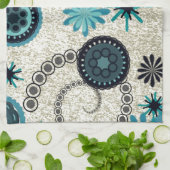 Linge De Cuisine Noir rétro et Turquoise (Plié)