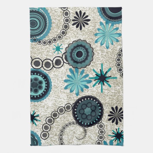 Linge De Cuisine Noir rétro et Turquoise (Vertical)