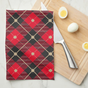 Linge De Cuisine Noir Rouge or Lumberjack Plaid Motif