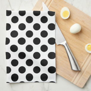 Linge De Cuisine Noir sur Blanc Grand Taille Pois