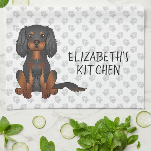 Linge De Cuisine Noir & Tan Cavalier King Charles Spaniel & Texte (Plié)