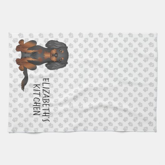 Linge De Cuisine Noir & Tan Cavalier King Charles Spaniel & Texte (Horizontal)