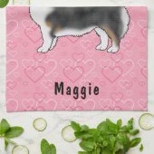 Linge De Cuisine Noir Tri Pembroke Welsh Corgi Coeurs Avec Nom (Plié)