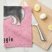 Linge De Cuisine Noir Tri Pembroke Welsh Corgi Coeurs Avec Nom (Quart Plié)