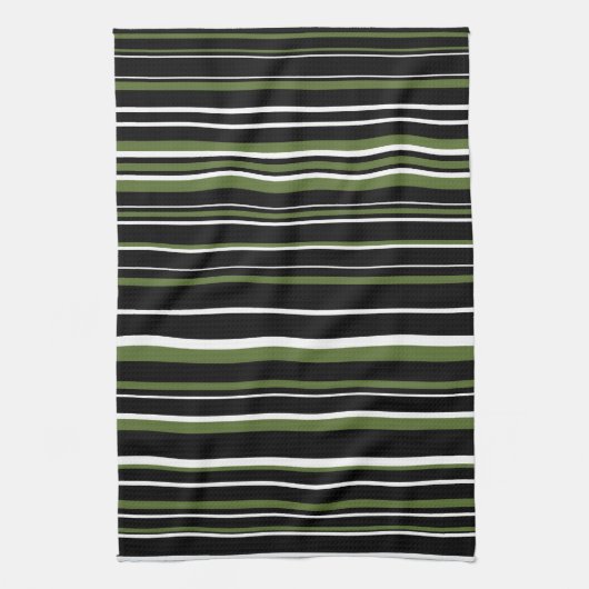 Linge De Cuisine Noir, Vert olive, Blancs Barcode (Vertical)
