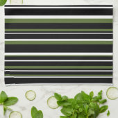 Linge De Cuisine Noir, Vert Olive, Rayure de code-barres blanc (Plié)