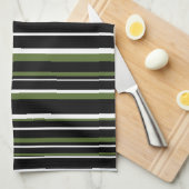 Linge De Cuisine Noir, Vert Olive, Rayure de code-barres blanc (Quart Plié)