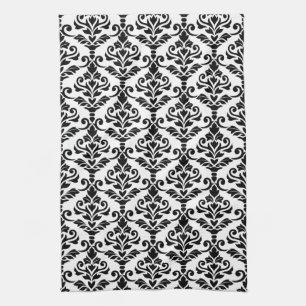 Linge De Cuisine Noir vertical de motif de damassé de Cresta sur l
