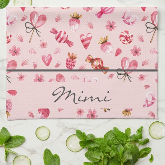 Linge De Cuisine Nom, Aquarelle Valentine Candy Motif (Plié)