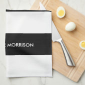 Linge De Cuisine Nom de bande moderne monogramme noir et blanc (Quart Plié)