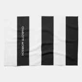 Linge De Cuisine Nom de bande moderne monogramme noir et blanc (Horizontal)