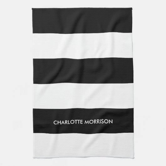 Linge De Cuisine Nom de bande moderne monogramme noir et blanc (Vertical)