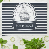 Linge De Cuisine Nom de bateau bleu marine moderne Personnalisé (Plié)
