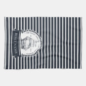 Linge De Cuisine Nom de bateau bleu marine moderne Personnalisé (Horizontal)