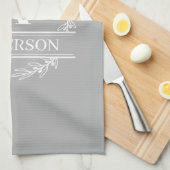 Linge De Cuisine Nom de famille de la couronne Monogramme gris blan (Quart Plié)