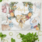 Linge De Cuisine Nom de famille de Noël de l'aquarelle (Plié)