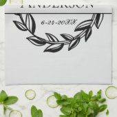 Linge De Cuisine Nom de famille du Mariage Grey clair et Feuille no (Plié)