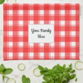 Linge De Cuisine Nom de famille Editable Red White Retro Plaid Patt (Plié)