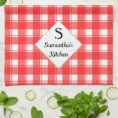 Linge De Cuisine Nom de famille Monogramme personnalisé Rouge blanc (Plié)