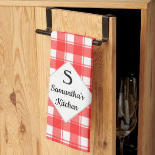 Linge De Cuisine Nom de famille Monogramme personnalisé Rouge blanc