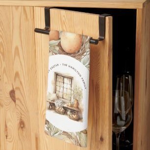 Linge De Cuisine Nom de famille personnalisé Pâques Beige Rustique