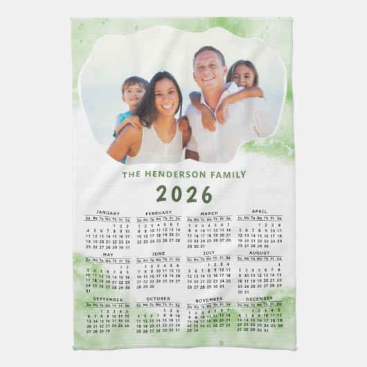 Linge De Cuisine Nom de famille Photo Vert Blanc 2026 Calendrier (Vertical)