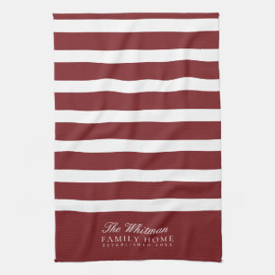 Linge De Cuisine Nom de famille rayures rouges et blanches