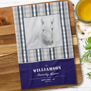 Linge De Cuisine Nom de famille rustique personnalisé Cheval Navy B