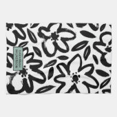 Linge De Cuisine Nom de fleur noir et blanc (Horizontal)