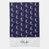 Linge De Cuisine Nom de la marine Blue White Monogramme motif de tr (Vertical)