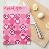 Linge De Cuisine Nom de motif de cœur et de fleur roses mignons de (Quart Plié)