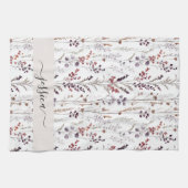 Linge De Cuisine Nom de script des fleurs d'hiver chic (Horizontal)