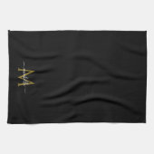 Linge De Cuisine Nom de script Modèle Élégant Monogramme Noir & Or (Horizontal)