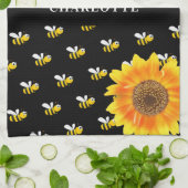 Linge De Cuisine Nom des fleurs jaunes noires des abeilles (Plié)