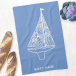 Linge De Cuisine Nom du bateau à voile Nautique<br><div class="desc">Ajoutez votre propre nom de bateau à cette conception moderne de voilier bleu et blanc. Parfait pour un bateau,  un lac ou une maison de plage ou pour tous ceux qui aiment la voile.</div>