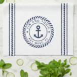 Linge De Cuisine Nom du bateau Ancre bleu marine<br><div class="desc">Ajoutez une touche personnalisée cool à votre bateau de pêche, voilier, yacht, ou galerie de bateau domestique avec cette serviette de cuisine personnalisée. Le design nautique classique comprend le nom de votre bateau et le registre du navire courbé à l'intérieur d'un logo de corde bleue marine avec une illustration d'ancre...</div>