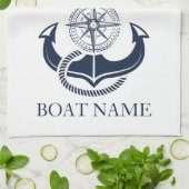 Linge De Cuisine Nom du bateau Ancre bleu marine (Plié)