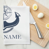 Linge De Cuisine Nom du bateau Ancre bleu marine (Quart Plié)
