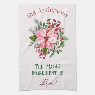 Linge De Cuisine Nom du bouquet de poinsettia rose et citation humo