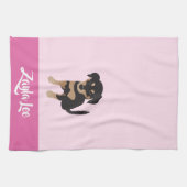 Linge De Cuisine Nom du chien personnalisable Chien Rosé (Horizontal)